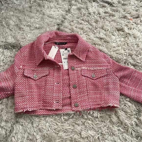 Zara Jackets & Coats Nwt Zara Pink Textured Jacket Poshmark